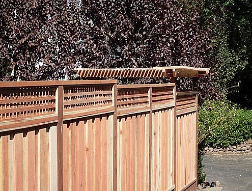 redwood fence with square lattice